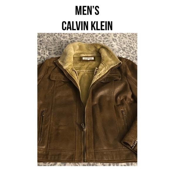 Men’s Calvin Klein Brown Suede Faux Fur Jacket - Large L